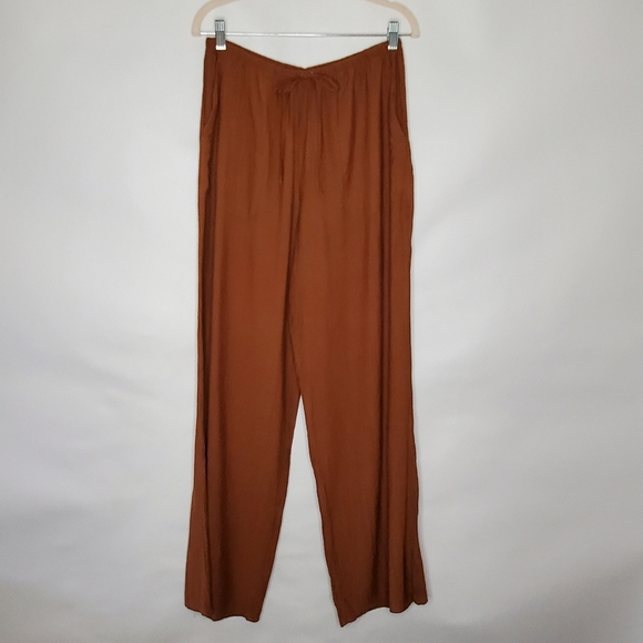 Zara Wide Leg Hi-Rise Pants Size L Gauzy Elastic Waist Pull-on with Pockets Long - Picture 14 of 14